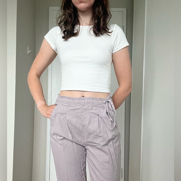 Cropped Lilac Linen Pants - Picture 3 of 4